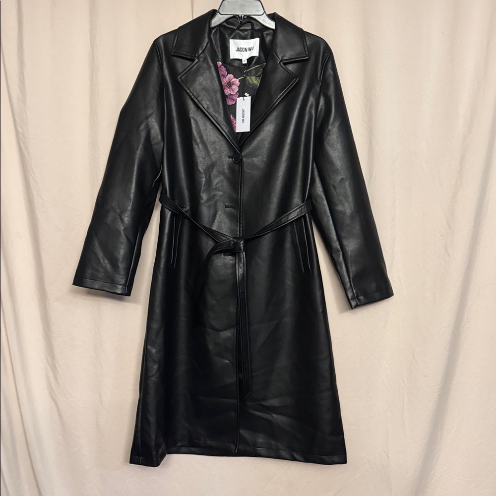 NWT Jason Wu Vegan Leather Trench Coat, Size M, Color Black